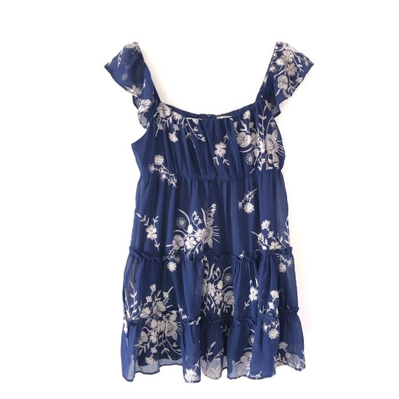NEW Altar'd State Women's Navy Blue Mini Dress Size L Tiered Floral Embroidered - Picture 1 of 11